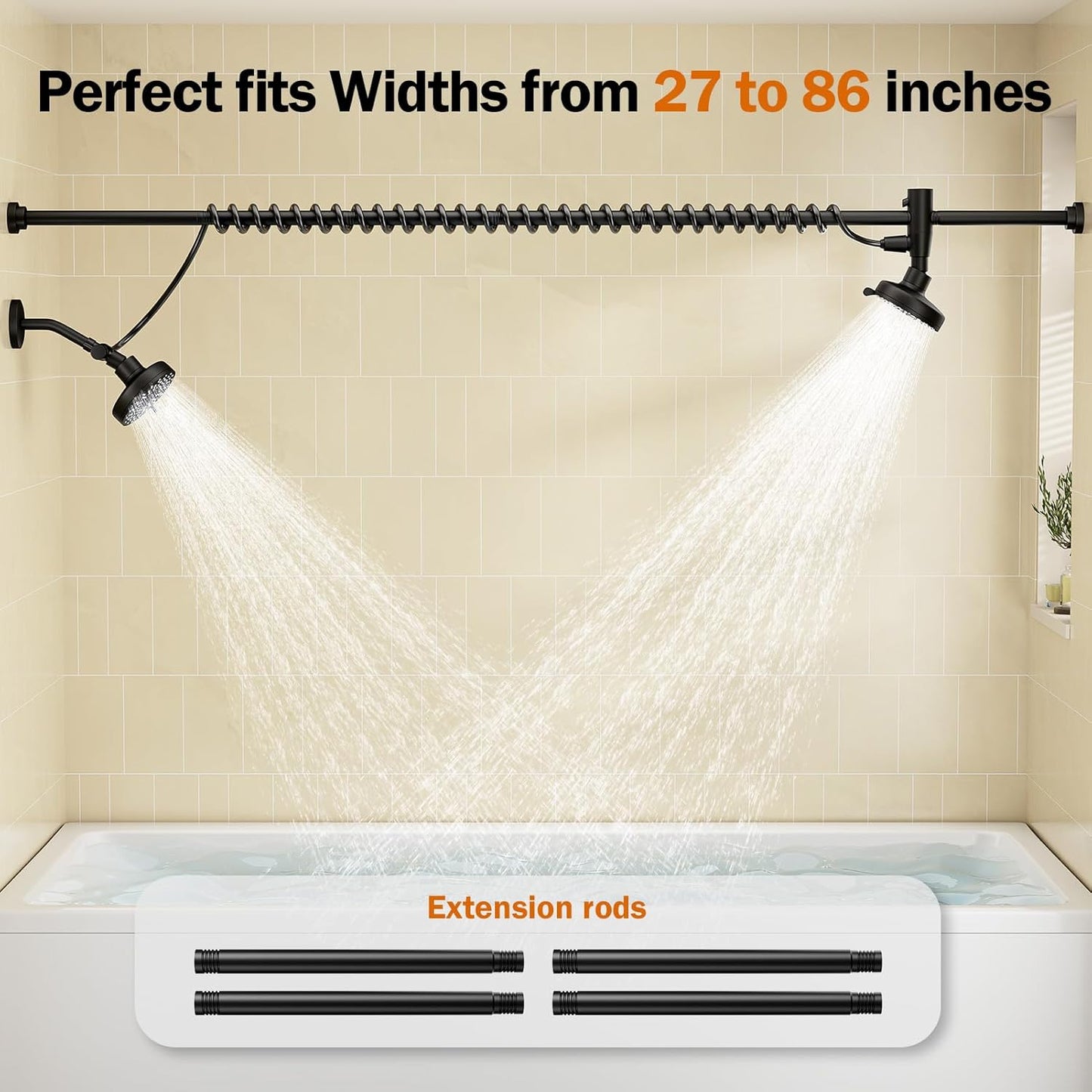 Dual Shower Head with Original Adjustable Slider, High Pressure Double Shower Head for Two People Rod, 2 Showerhead System for Couples, Renter-Friendly, Spa-Like, Gift for Women Men, Black